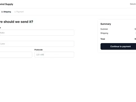 Checkout screen 2: Shipping